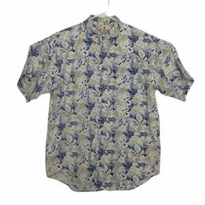 Foliage Blue Hawaiian Floral Print Short Sleeve L